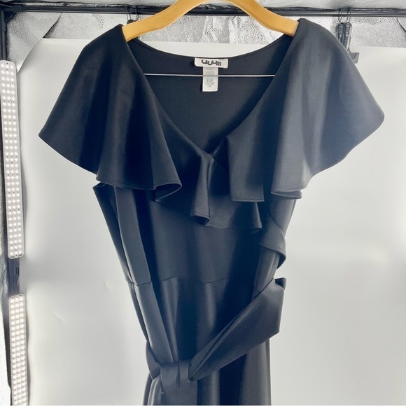 Quum‎ black sleeveless midi Ruffle V- Neck Faux Wrap dress 2X - Picture 2 of 9